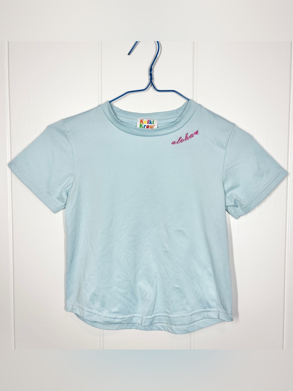 Keiki Crew Girls Aloha Embroidered T-Shirt Size 6-7 Blue